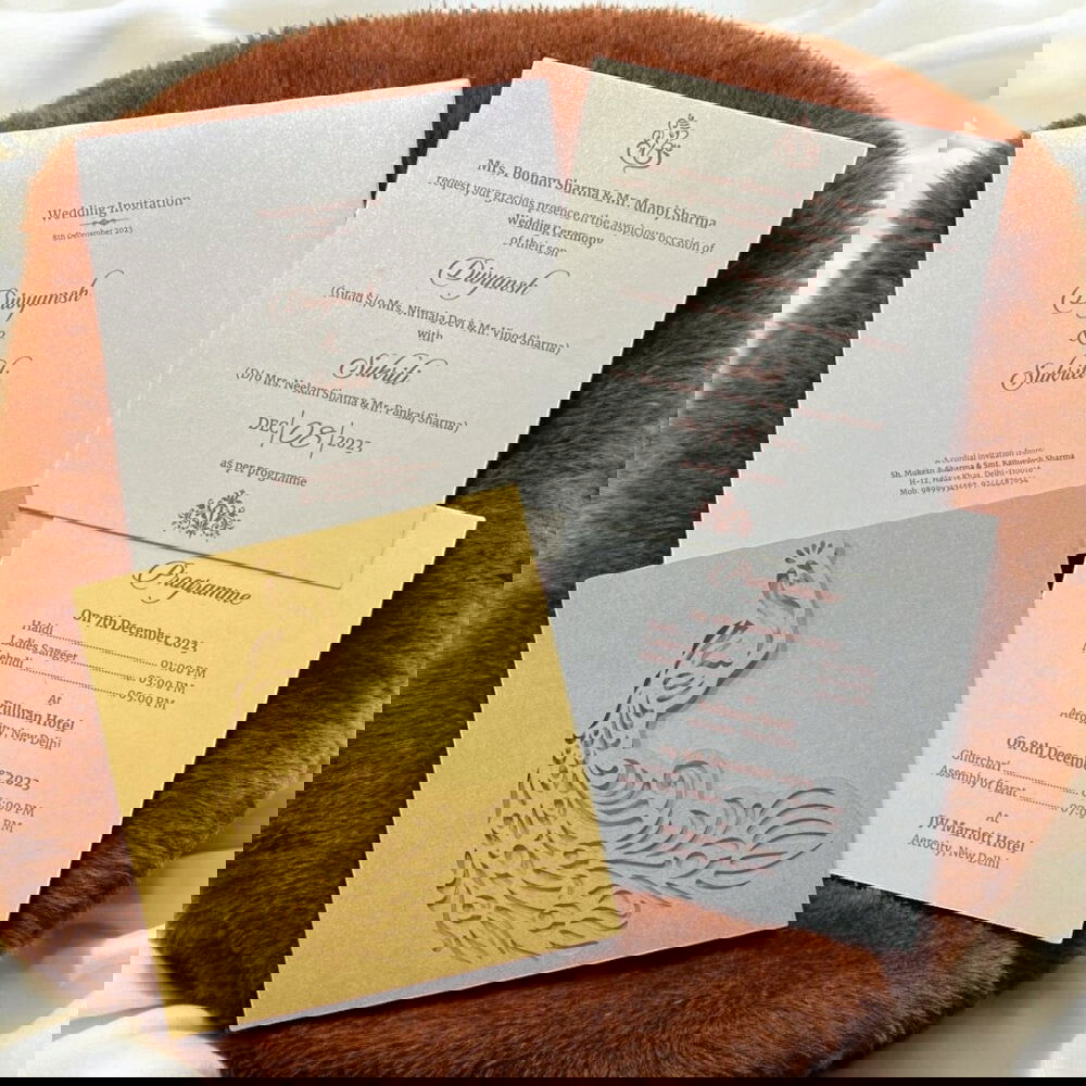 KL8001-3 Laser Cut Paper Wedding Card with 2 Card Inserts and 1 Envelope - Kalash Cards