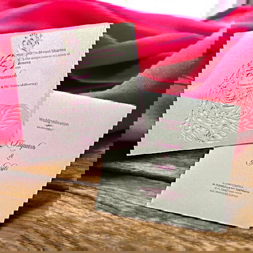 KL8001-4 Laser Cut Paper Wedding Card with 2 Card Inserts and 1 Envelope - Kalash Cards