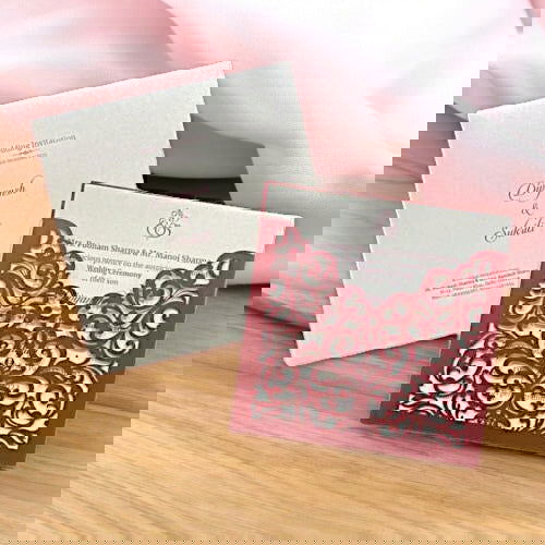 KL8002-1 Laser Cut Paper Wedding Card with 2 Card Inserts and 1 Envelope - Kalash Cards