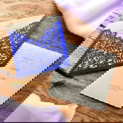 KL8002-2 Laser Cut Paper Wedding Card with 2 Card Inserts and 1 Envelope - Kalash Cards