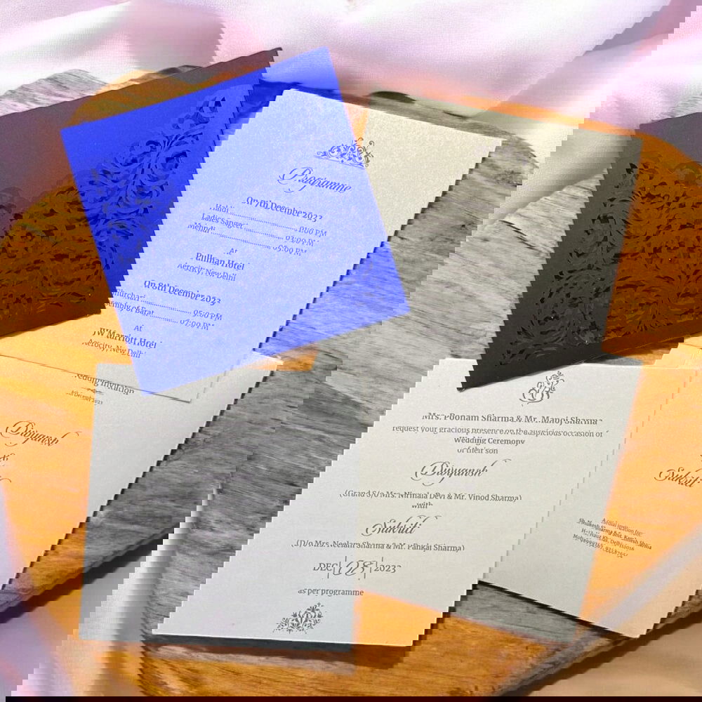 KL8002-2 Laser Cut Paper Wedding Card with 2 Card Inserts and 1 Envelope - Kalash Cards