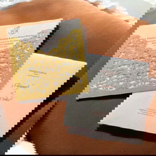 KL8002-3 Laser Cut Paper Wedding Card with 2 Card Inserts and 1 Envelope - Kalash Cards