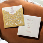 KL8002-3 Laser Cut Paper Wedding Card with 2 Card Inserts and 1 Envelope - Kalash Cards