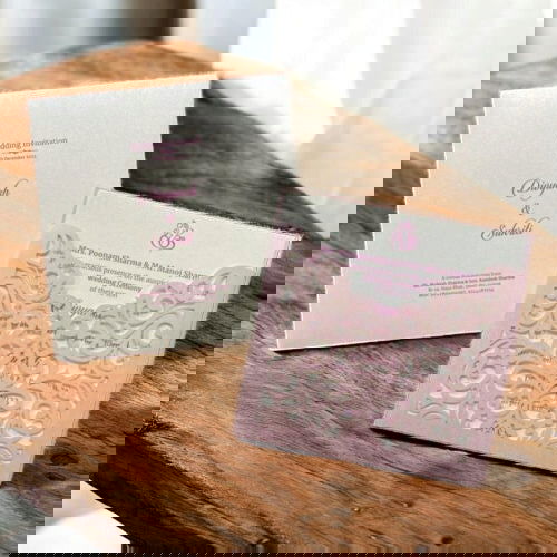 KL8002-4 Laser Cut Paper Wedding Card with 2 Card Inserts and 1 Envelope - Kalash Cards