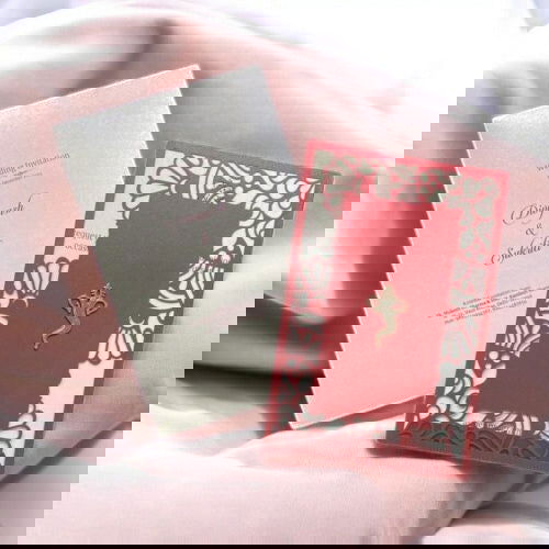 KL8003-1 Laser Cut Paper Wedding Card with 2 Card Inserts and 1 Envelope - Kalash Cards