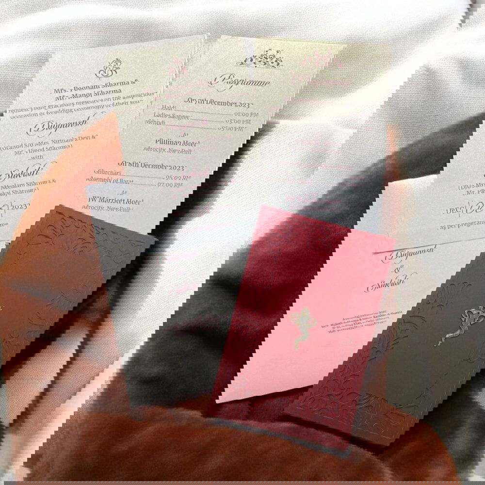 KL8003-1 Laser Cut Paper Wedding Card with 2 Card Inserts and 1 Envelope - Kalash Cards