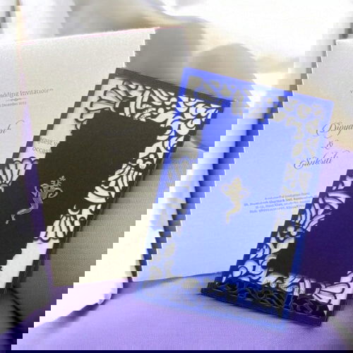 KL8003-2 Laser Cut Paper Wedding Card with 2 Card Inserts and 1 Envelope - Kalash Cards