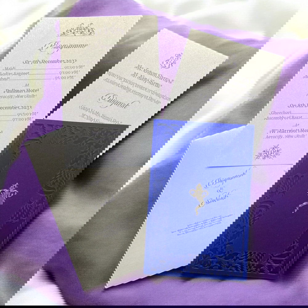 KL8003-2 Laser Cut Paper Wedding Card with 2 Card Inserts and 1 Envelope - Kalash Cards