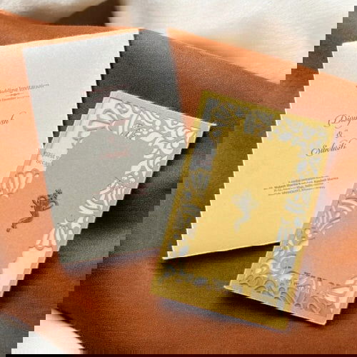 KL8003-3 Laser Cut Paper Wedding Card with 2 Card Inserts and 1 Envelope - Kalash Cards