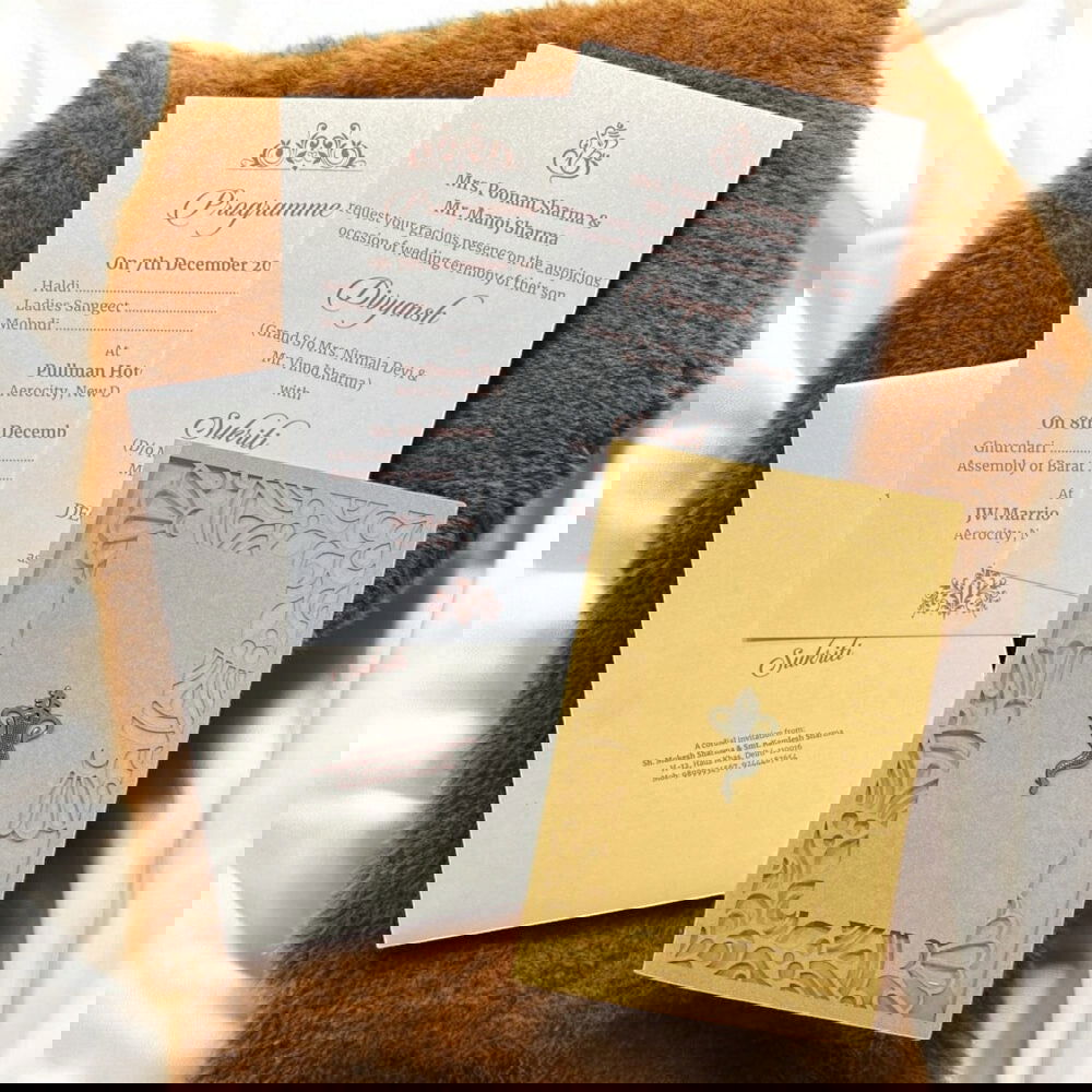 KL8003-3 Laser Cut Paper Wedding Card with 2 Card Inserts and 1 Envelope - Kalash Cards