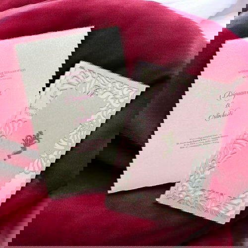 KL8003-4 Laser Cut Paper Wedding Card with 2 Card Inserts & 1 Envelope - Kalash Cards