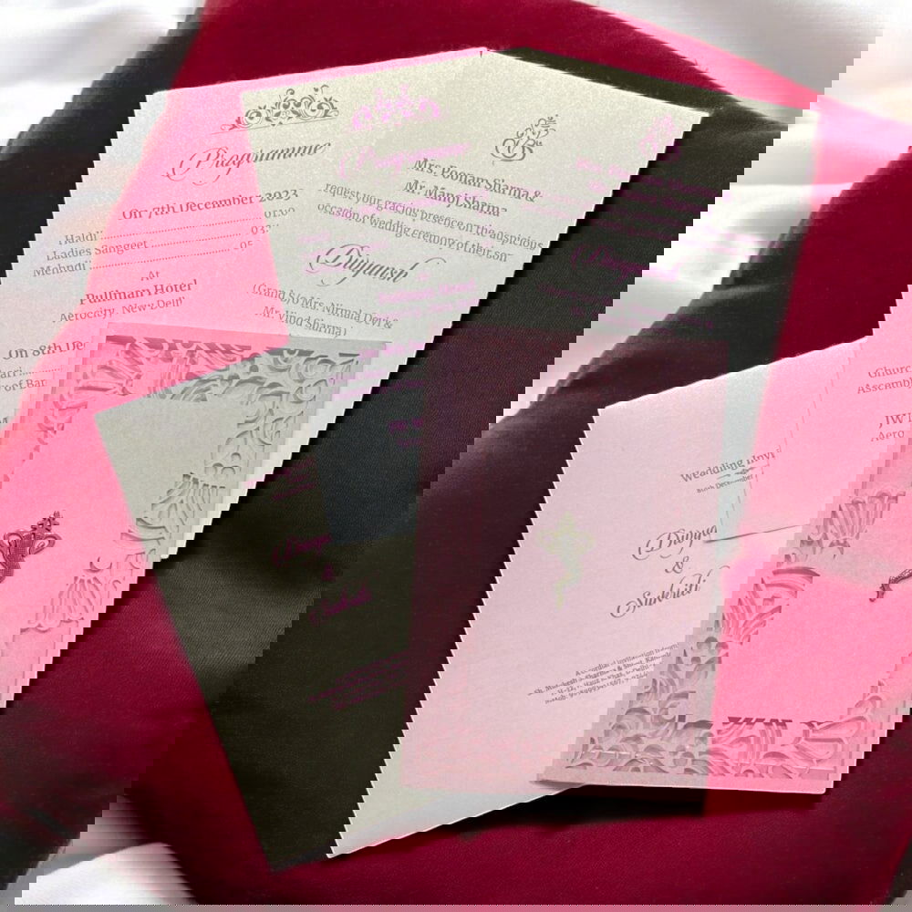 KL8003-4 Laser Cut Paper Wedding Card with 2 Card Inserts & 1 Envelope - Kalash Cards