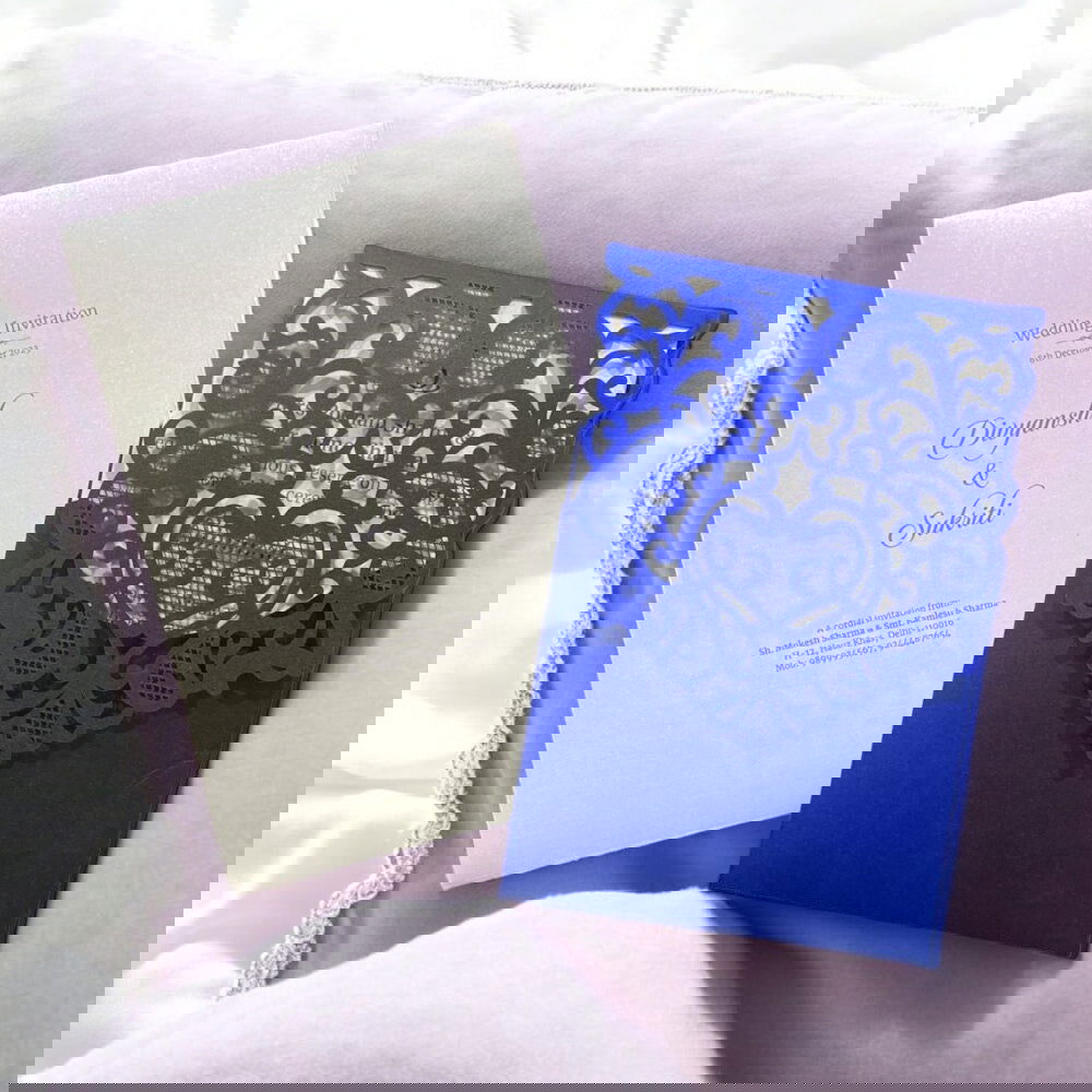 KL8004-2 Laser Cut Paper Wedding Card with 2 Card Inserts and 1 Envelope - Kalash Cards