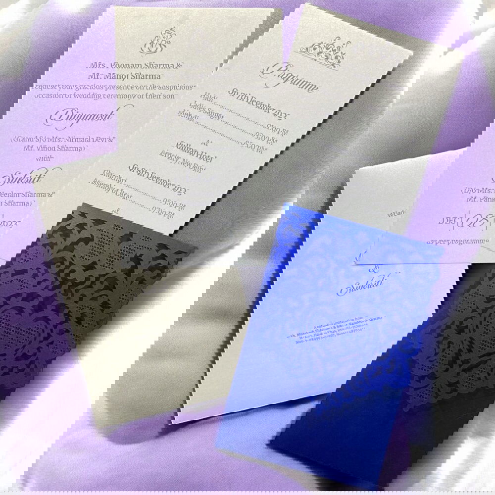 KL8004-2 Laser Cut Paper Wedding Card with 2 Card Inserts and 1 Envelope - Kalash Cards