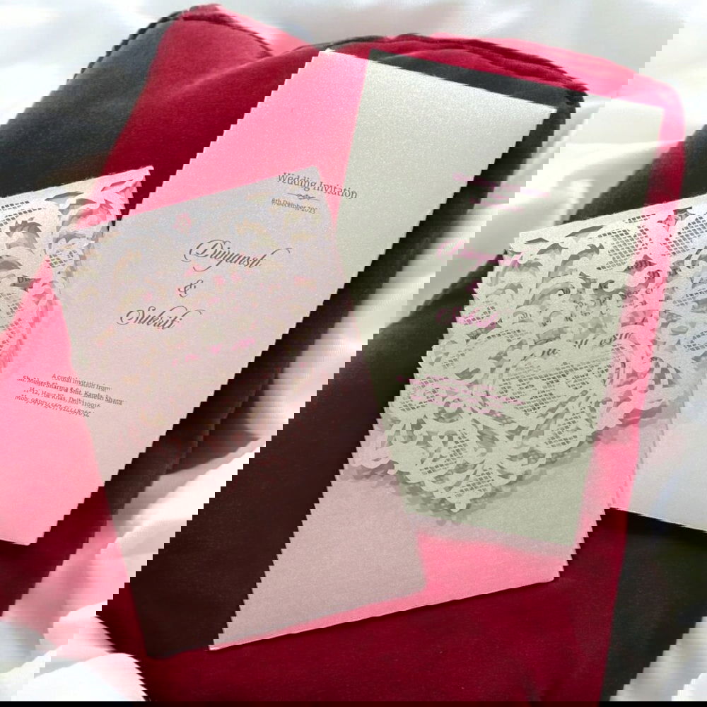 KL8004-4 Laser Cut Paper Wedding Card with 2 Card Inserts and 1 Envelope - Kalash Cards