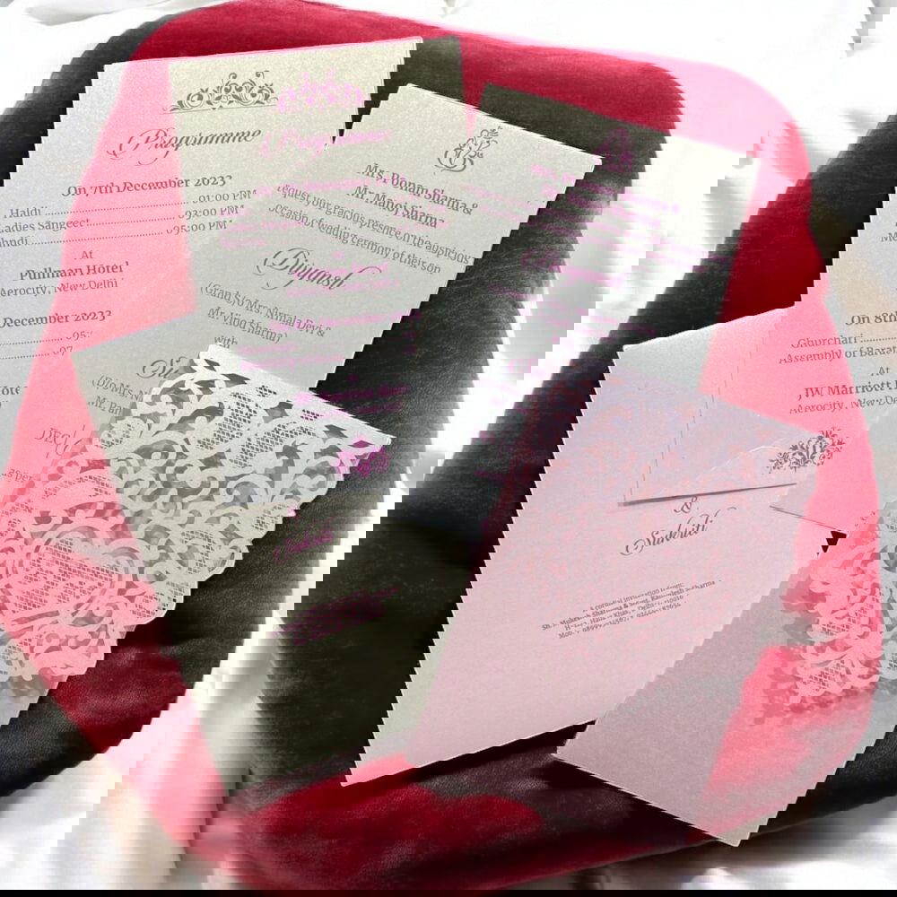 KL8004-4 Laser Cut Paper Wedding Card with 2 Card Inserts and 1 Envelope - Kalash Cards