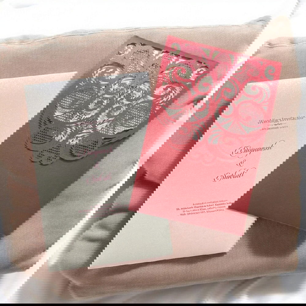 KL8005-1 Laser Cut Paper Wedding Card with 2 Card Inserts and 1 Envelope - Kalash Cards