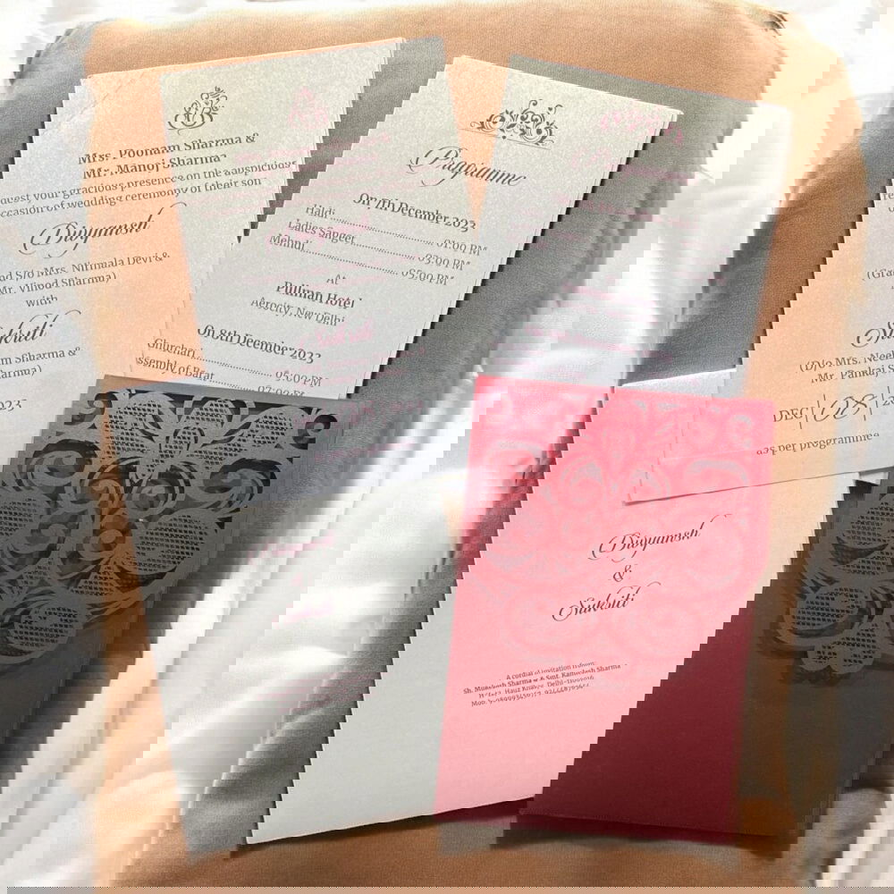 KL8005-1 Laser Cut Paper Wedding Card with 2 Card Inserts and 1 Envelope - Kalash Cards