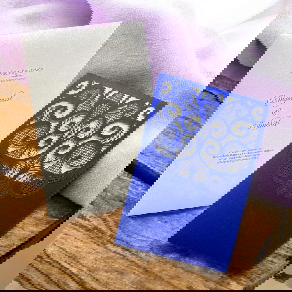 KL8005-2 Laser Cut Paper Wedding Card with 2 Card Inserts and 1 Envelope - Kalash Cards