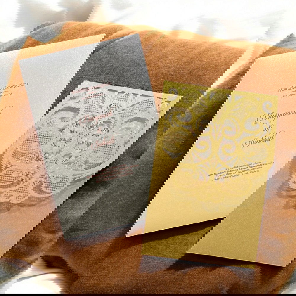 KL8005-3 Laser Cut Paper Wedding Card with 2 Card Inserts and 1 Envelope - Kalash Cards