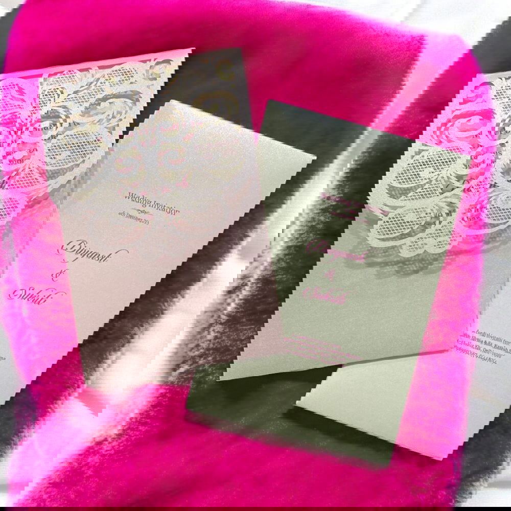 KL8005-4 Laser Cut Paper Wedding Card with 2 Card Inserts and 1 Envelope - Kalash Cards