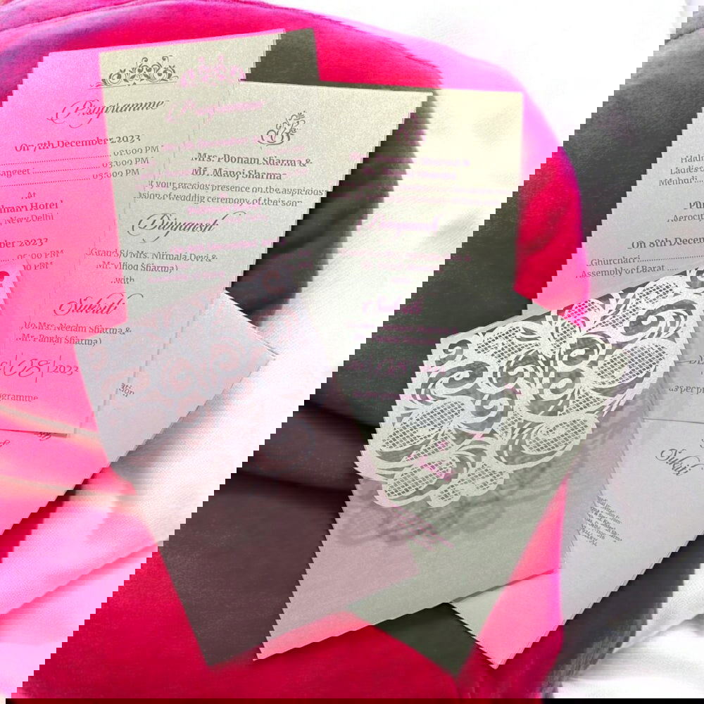 KL8005-4 Laser Cut Paper Wedding Card with 2 Card Inserts and 1 Envelope - Kalash Cards