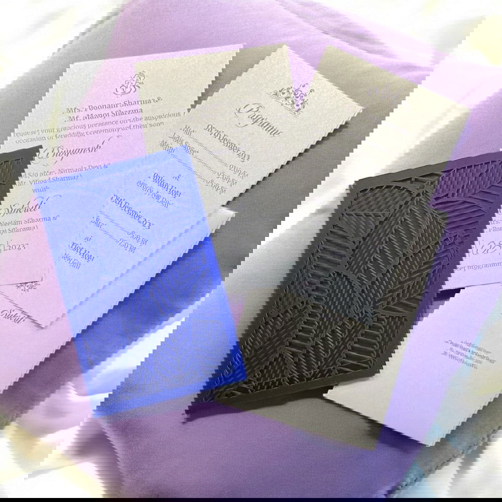 KL8007-2 Laser Cut Paper Wedding Card with 2 Card Inserts and 1 Envelope - Kalash Cards