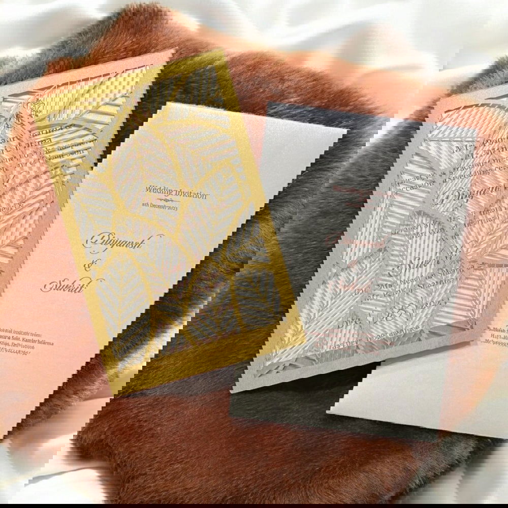 KL8007-3 Laser Cut Paper Wedding Card with 2 Card Inserts and 1 Envelope - Kalash Cards