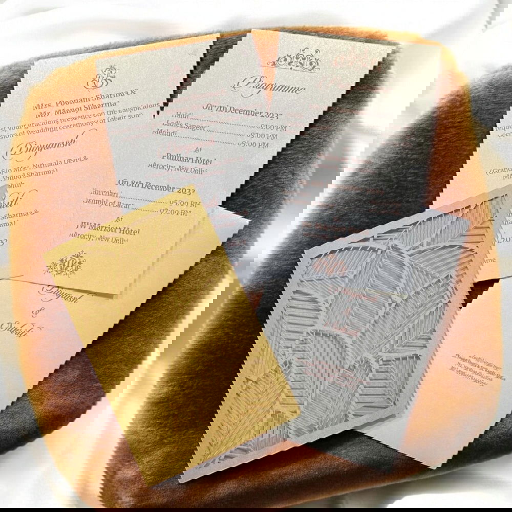 KL8007-3 Laser Cut Paper Wedding Card with 2 Card Inserts and 1 Envelope - Kalash Cards