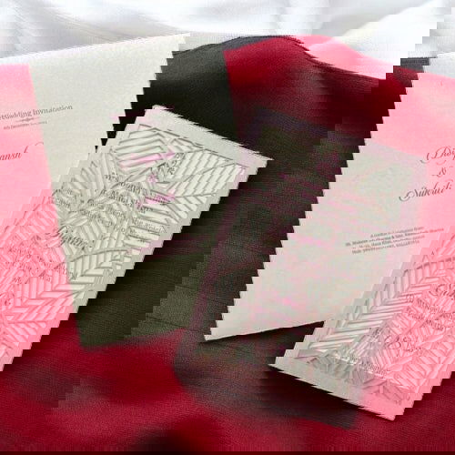 KL8007-4 Laser Cut Paper Wedding Card with 2 Card Inserts and 1 Envelope - Kalash Cards