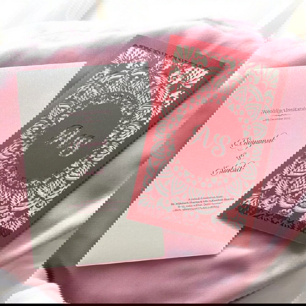 KL8008-1 Laser Cut Paper Wedding Card with 2 Card Inserts and 1 Envelope - Kalash Cards