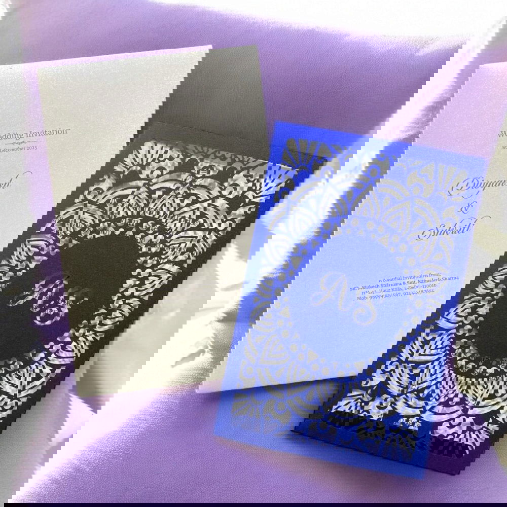 KL8008-2 Laser Cut Paper Wedding Card with 2 Card Inserts and 1 Envelope - Kalash Cards
