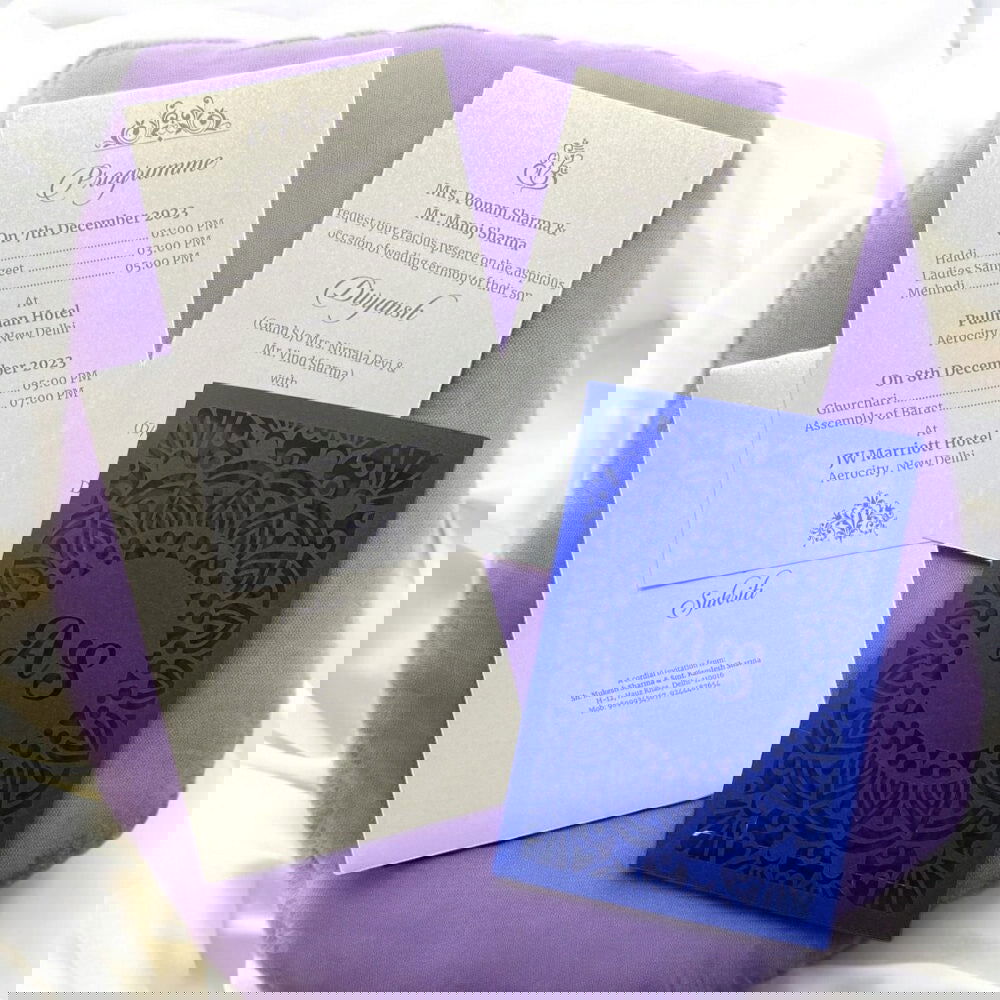 KL8008-2 Laser Cut Paper Wedding Card with 2 Card Inserts and 1 Envelope - Kalash Cards