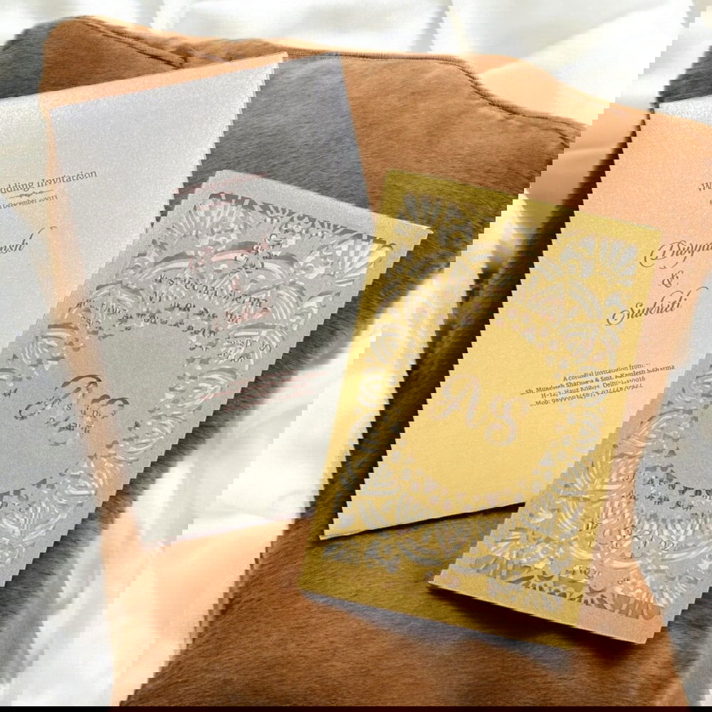 KL8008-3 Laser Cut Paper Wedding Card with 2 Card Inserts and 1 Envelope - Kalash Cards