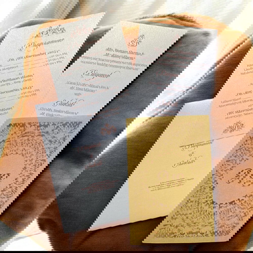 KL8008-3 Laser Cut Paper Wedding Card with 2 Card Inserts and 1 Envelope - Kalash Cards