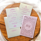 KL8008-4 Laser Cut Paper Wedding Card with 2 Card Inserts and 1 Envelope - Kalash Cards