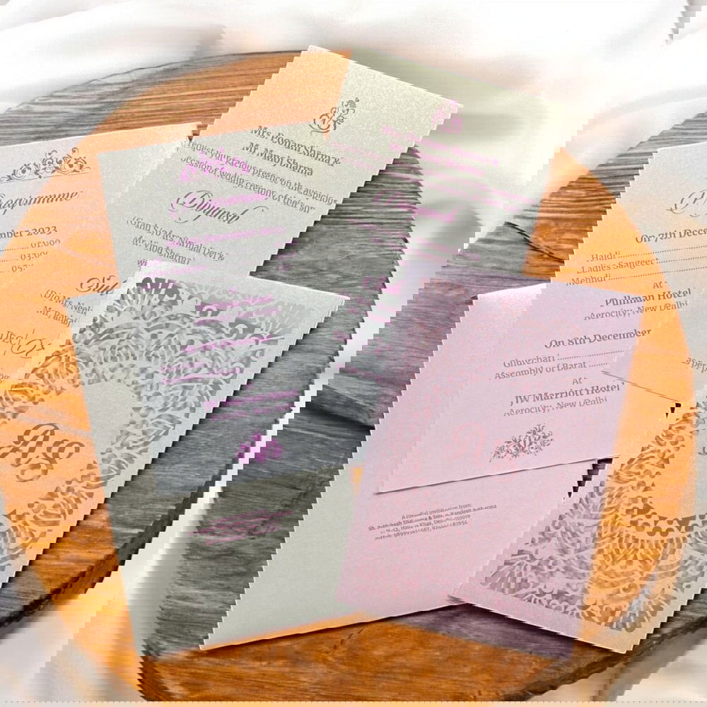 KL8008-4 Laser Cut Paper Wedding Card with 2 Card Inserts and 1 Envelope - Kalash Cards