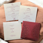 KL8009-1 Laser Cut Paper Wedding Card with 2 Card Inserts and 1 Envelope - Kalash Cards