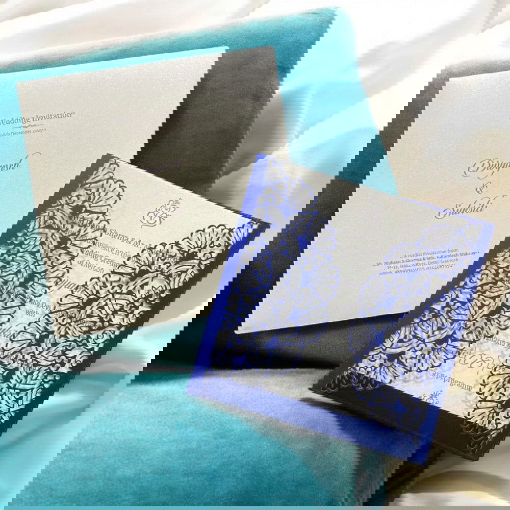 KL8009-2 Laser Cut Paper Wedding Card with 2 Card Inserts and 1 Envelope - Kalash Cards