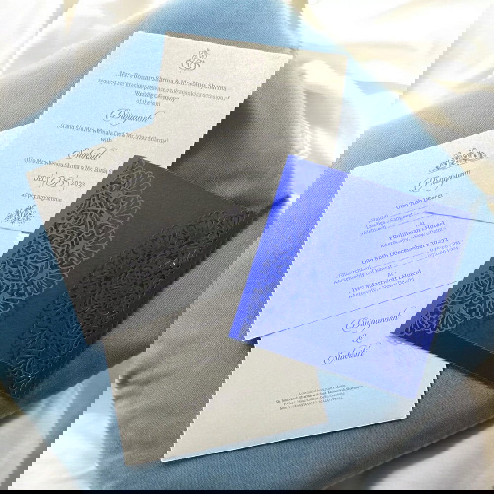 KL8009-2 Laser Cut Paper Wedding Card with 2 Card Inserts and 1 Envelope - Kalash Cards