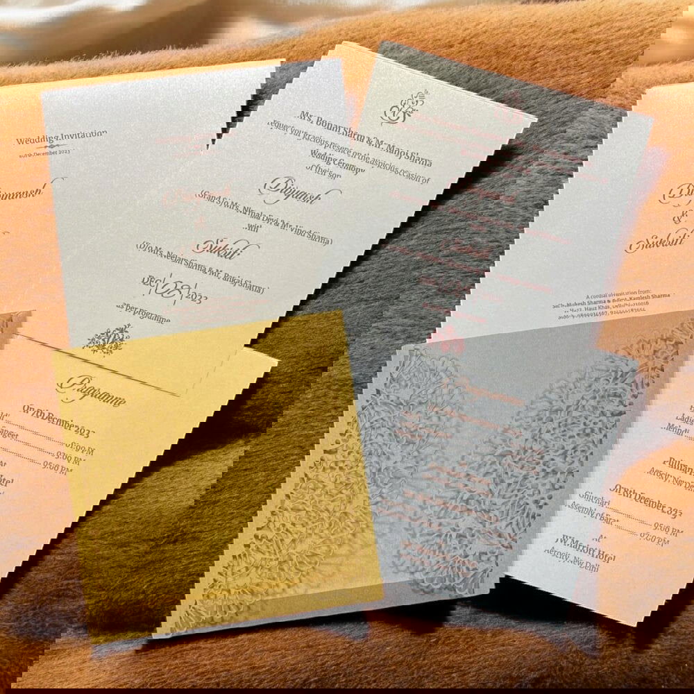 KL8009-3 Laser Cut Paper Wedding Card with 2 Card Inserts and 1 Envelope - Kalash Cards