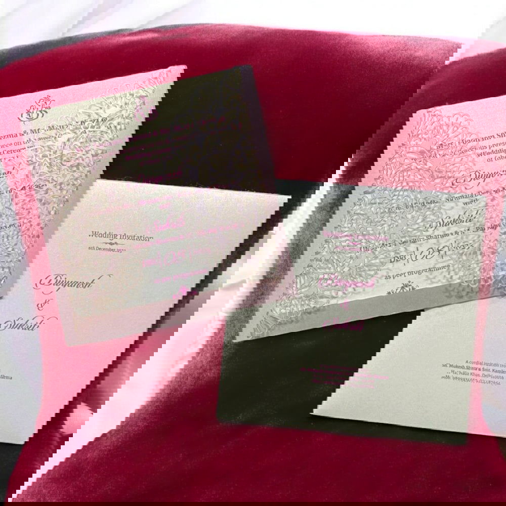 KL8009-4 Laser Cut Paper Wedding Card with 2 Card Inserts and 1 Envelope - Kalash Cards