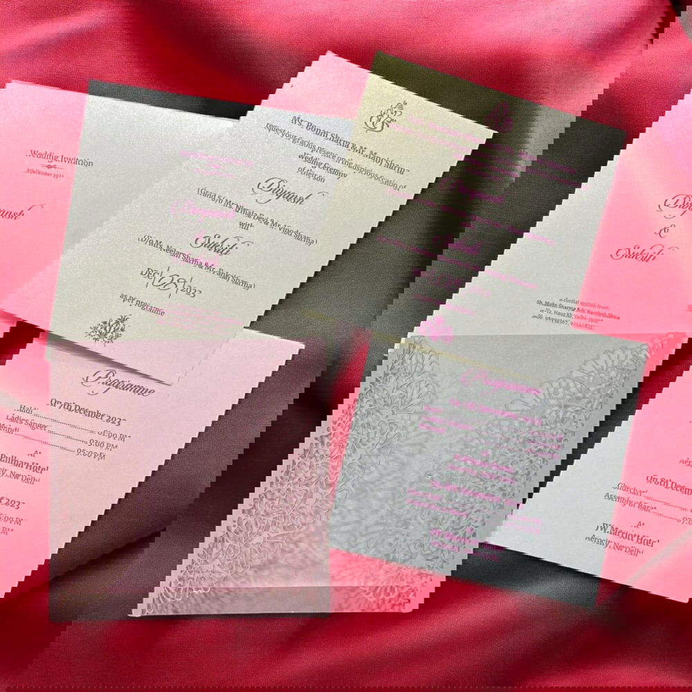 KL8009-4 Laser Cut Paper Wedding Card with 2 Card Inserts and 1 Envelope - Kalash Cards