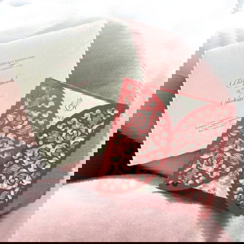 KL8010-1 Laser Cut Paper Wedding Card with 2 Card Inserts and 1 Envelope - Kalash Cards