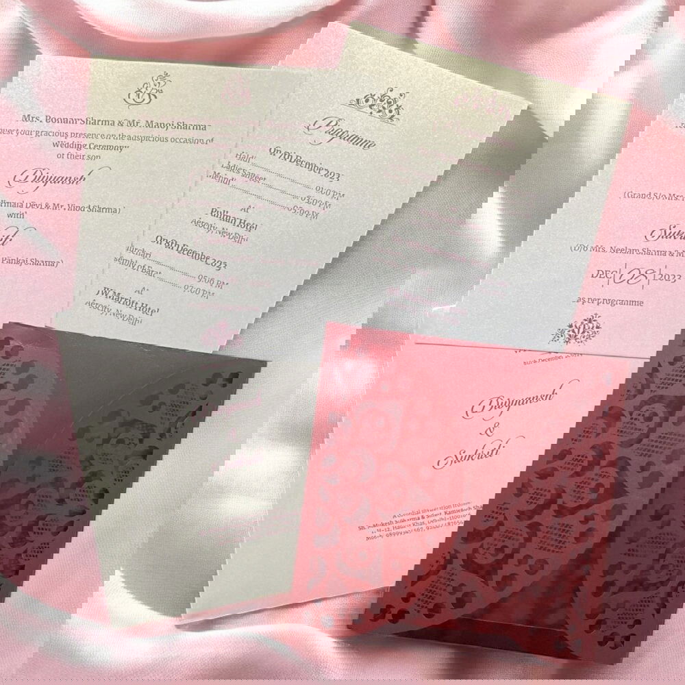 KL8010-1 Laser Cut Paper Wedding Card with 2 Card Inserts and 1 Envelope - Kalash Cards