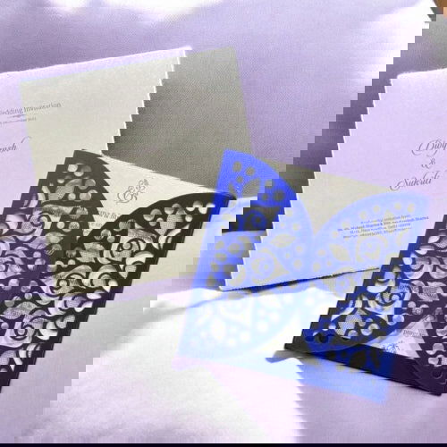 KL8010-2 Laser Cut Paper Wedding Card with 2 Card Inserts and 1 Envelope - Kalash Cards