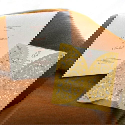 KL8010-3 Laser Cut Paper Wedding Card with 2 Card Inserts and 1 Envelope - Kalash Cards