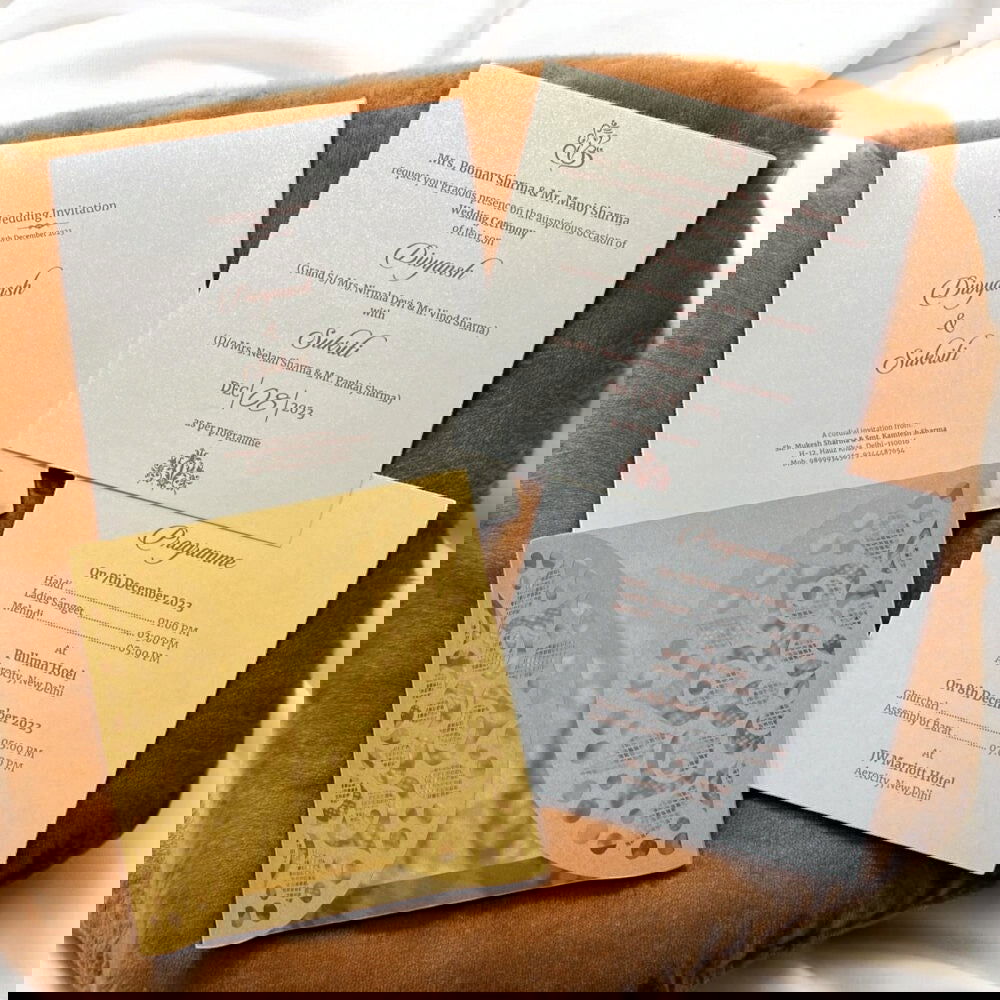 KL8010-3 Laser Cut Paper Wedding Card with 2 Card Inserts and 1 Envelope - Kalash Cards