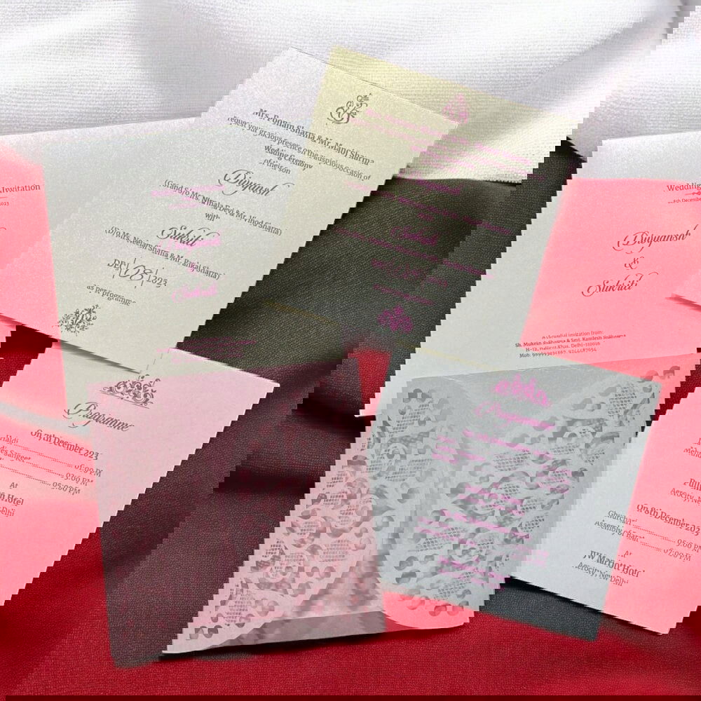 KL8010-4 Laser Cut Paper Wedding Card with 2 Card Inserts and 1 Envelope - Kalash Cards