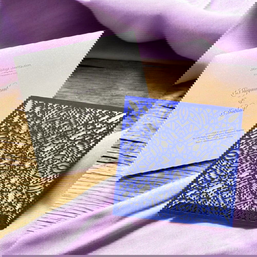 KL8012-2 Laser Cut Paper Wedding Card with 2 Card Inserts and 1 Envelope - Kalash Cards